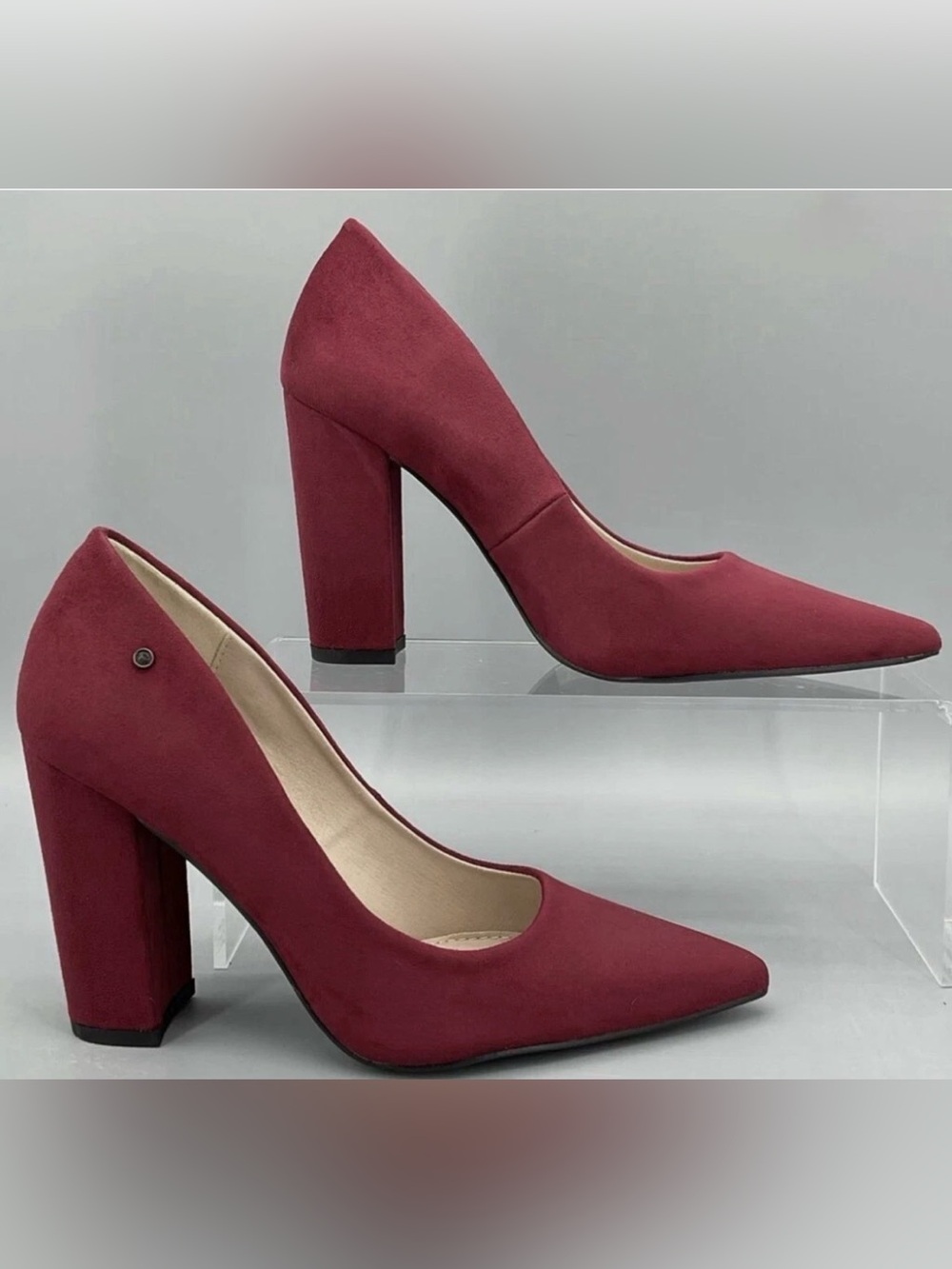 French Connection Burgundy Pointed Suede Block Heel Pumps Size 6
